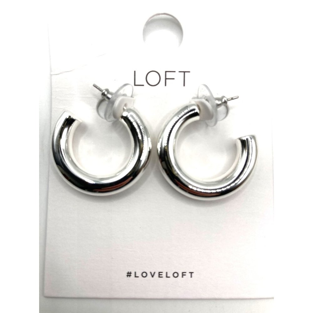 Loft Silver tone Hoops Earrings‎ Chunky 1"